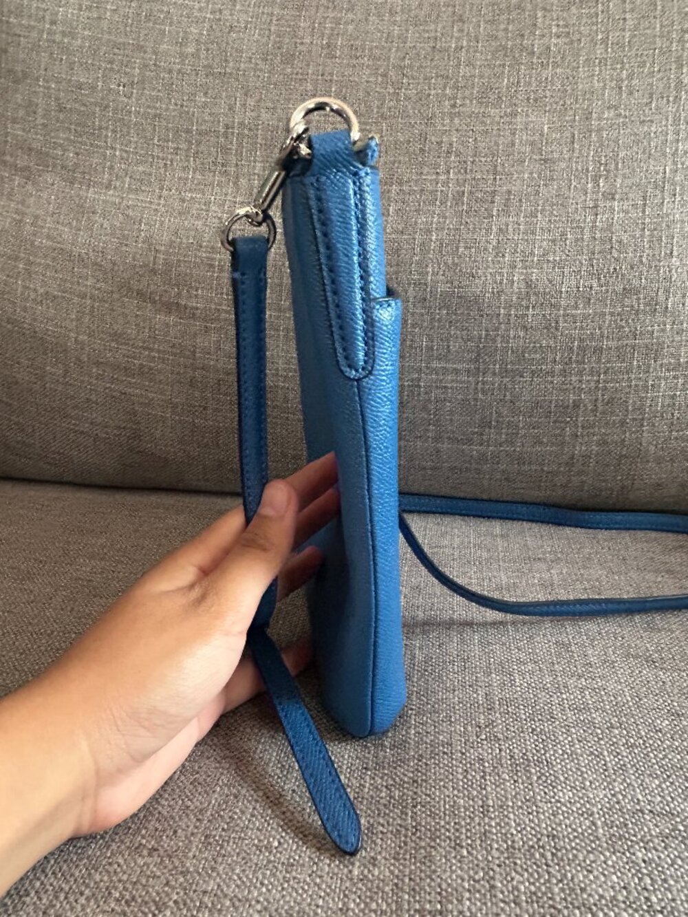 Coach Kitt Messenger Crossbody Bag Blue Crossgrain Leather Exterior Pocket Chic - Picture 3 of 13